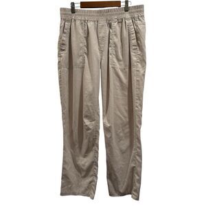 PrAna Mantra Hemp Blend Pants Oatmeal Women's size large hemmed 27" inseam